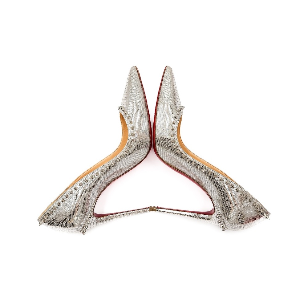 Christian Louboutin Anjalina 100 Silver Leather Spike Pumps EU 37 - Picture 5 of 9